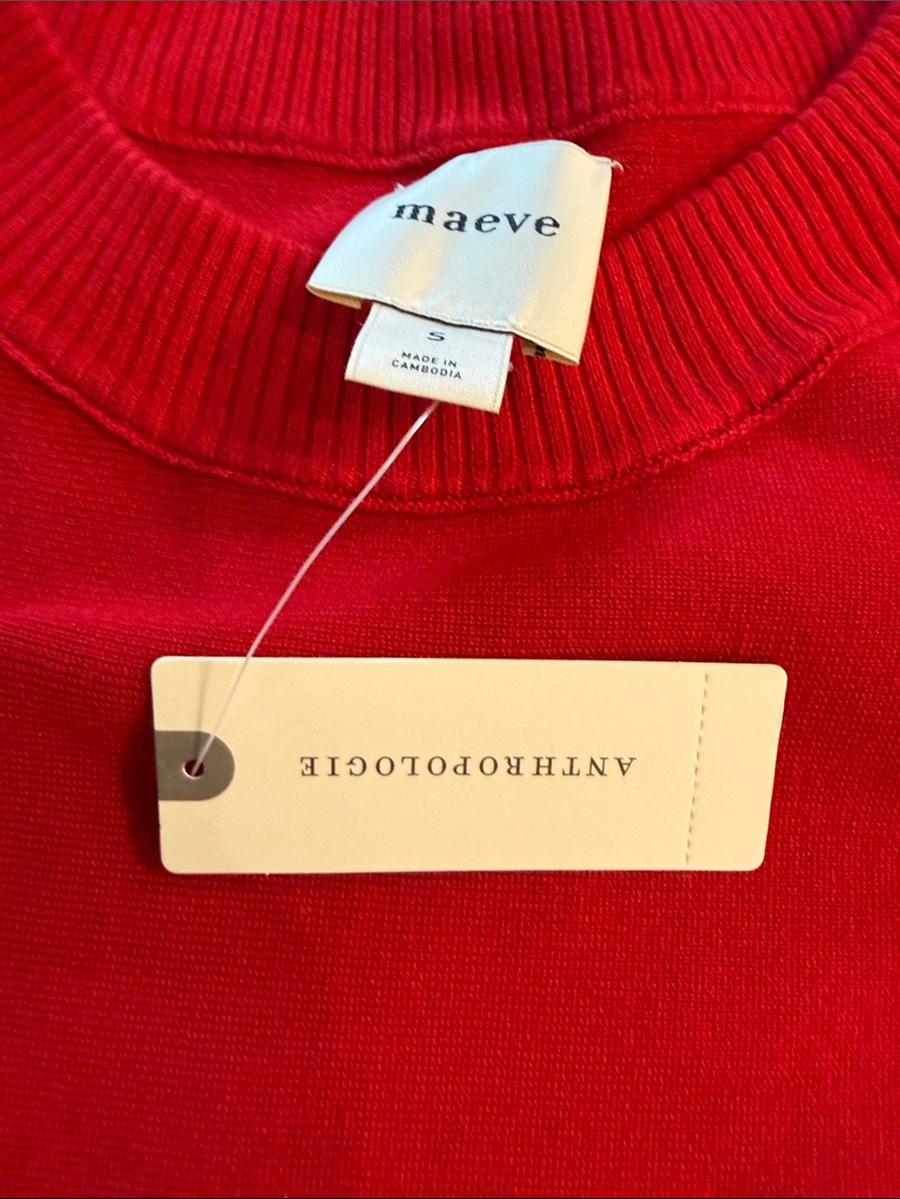Maeve Red Knit Swing Top with Pink Trim - Picture 2 of 3